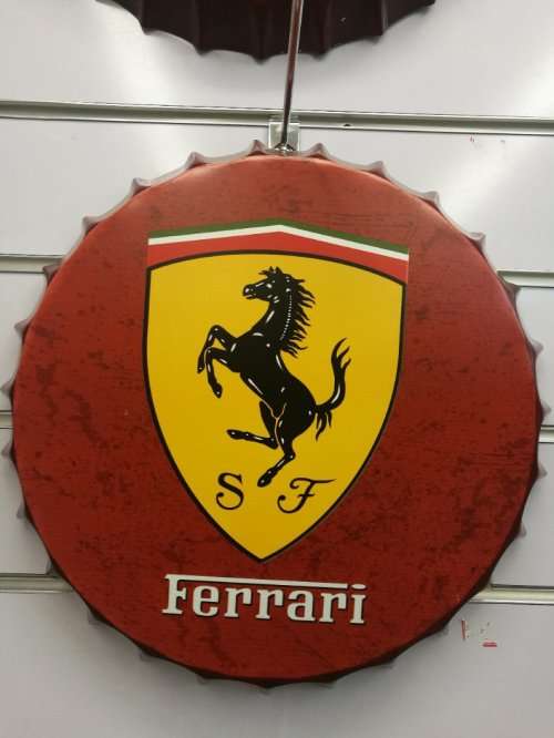 Ferrari metal sign round retro style bottle cap  tin wall decor R85 EACH * 6 UNITS